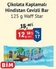 WAFF STAR ÇİKOLATA KAPLAMALI HİNDİSTAN CEVİZLİ BAR